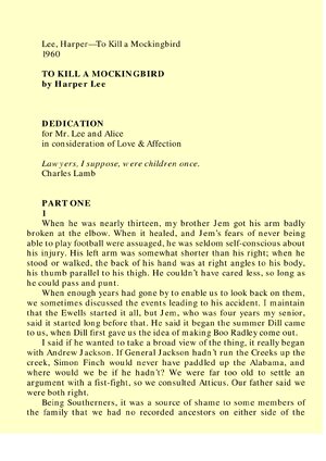 Thumbnail for TO KILL A MOCKINGBIRD By Harper Lee