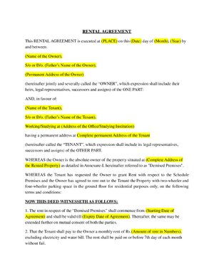 Thumbnail for RENTAL AGREEMENT