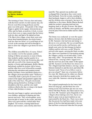 Thumbnail for THE LOTTERY by Shirley Jackson (1948)