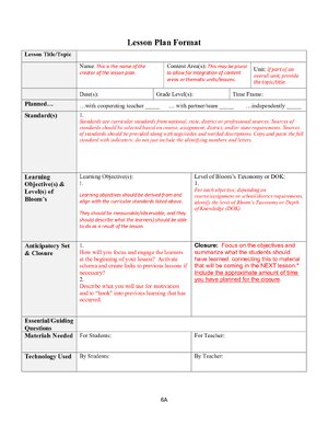 Thumbnail for Lesson Plan Format
