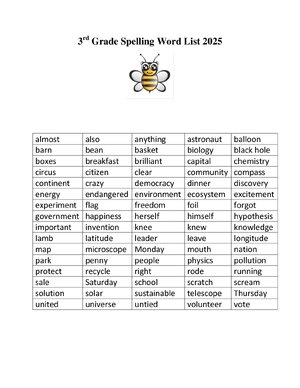 Thumbnail for 3 rd Grade Spelling Word List 2025