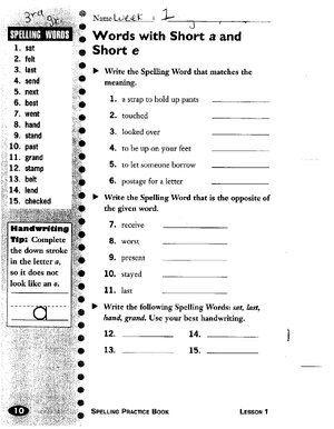Thumbnail for (PDF) 3rd Grade Spelling Lists