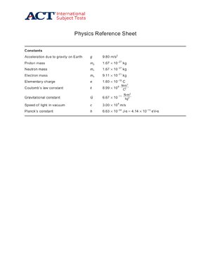 Thumbnail for 40028 Physics Reference Sheet (1)