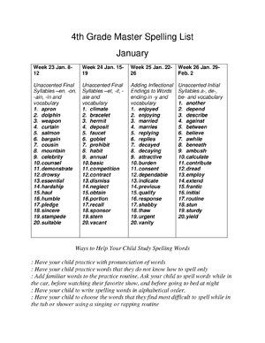 Thumbnail for 4th Grade Monthly Spelling List