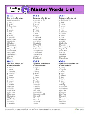 Thumbnail for 5th Grade Spelling Words List