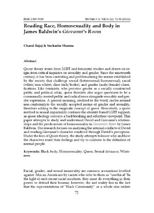 Thumbnail for Reading Race, Homosexuality and Body in James Baldwin’s Giovanni’s Room