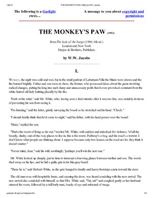 Thumbnail for The Monkey's Paw Short story by W.W