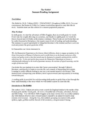 Thumbnail for The Hobbit Summer Reading Assignment