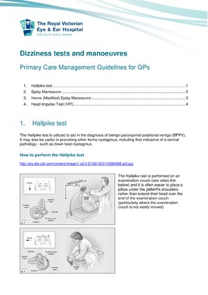 Thumbnail for Eye And Ear Primary Care Guidelines ENT Dizziness Tests And Manoeuvres 20130712