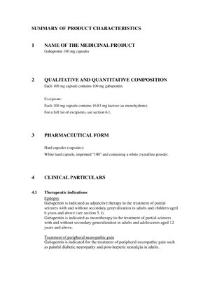 Thumbnail for Gabapentin 100mg Tablets Data Sheet