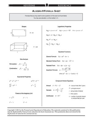 Thumbnail for ALGEBRA II FORMULA SHEET