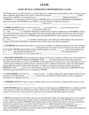 Thumbnail for Basic Rental Agreement Or Residential Lease