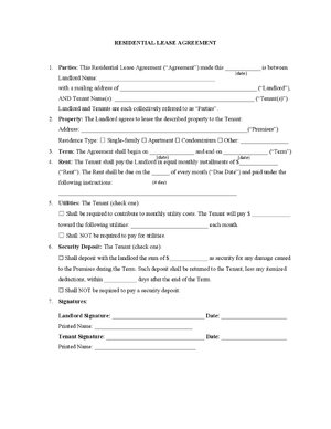 Thumbnail for RESIDENTIAL LEASE AGREEMENT Template