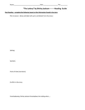 Thumbnail for The Lottery By Shirley Jackson Study Guide And Qestions
