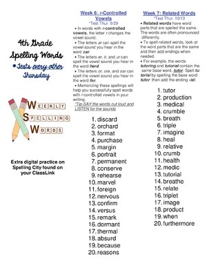 Thumbnail for Week 6-10 spelling