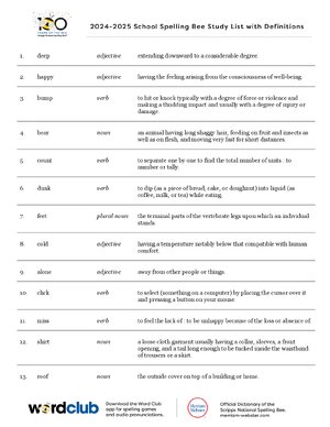 Thumbnail for School Spelling Bee Study List with Definitions