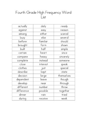 Thumbnail for Fourth Grade High Frequency Word List