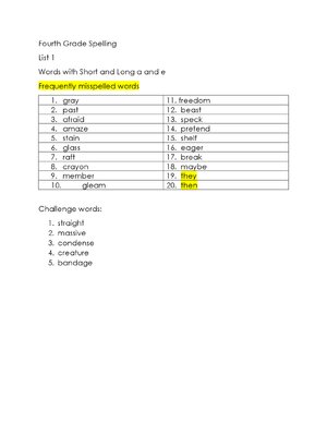 Thumbnail for Fourth Grade Spelling List