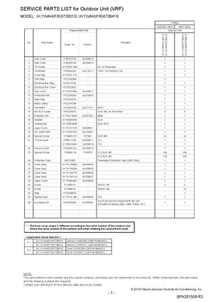 Thumbnail for Service Parts List of AC - Outdoor Unit