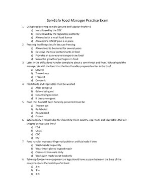 Thumbnail for Servsafe Food Manager Practice Exam