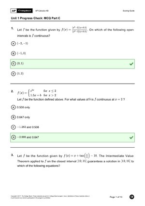 Thumbnail for Unit 1 Progress Check Mcq Part C Answers