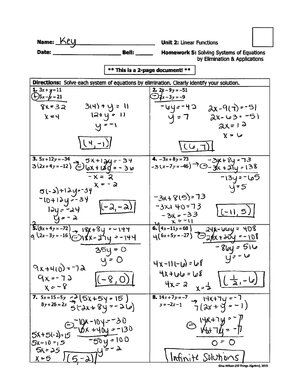 Thumbnail for Solving Systems By Elimination Hw Key