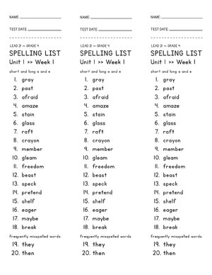 Thumbnail for Spelling List Grade 4 Units 1 8