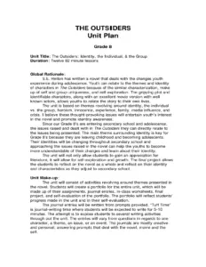 THE OUTSIDERS Unit Plan thumbnail