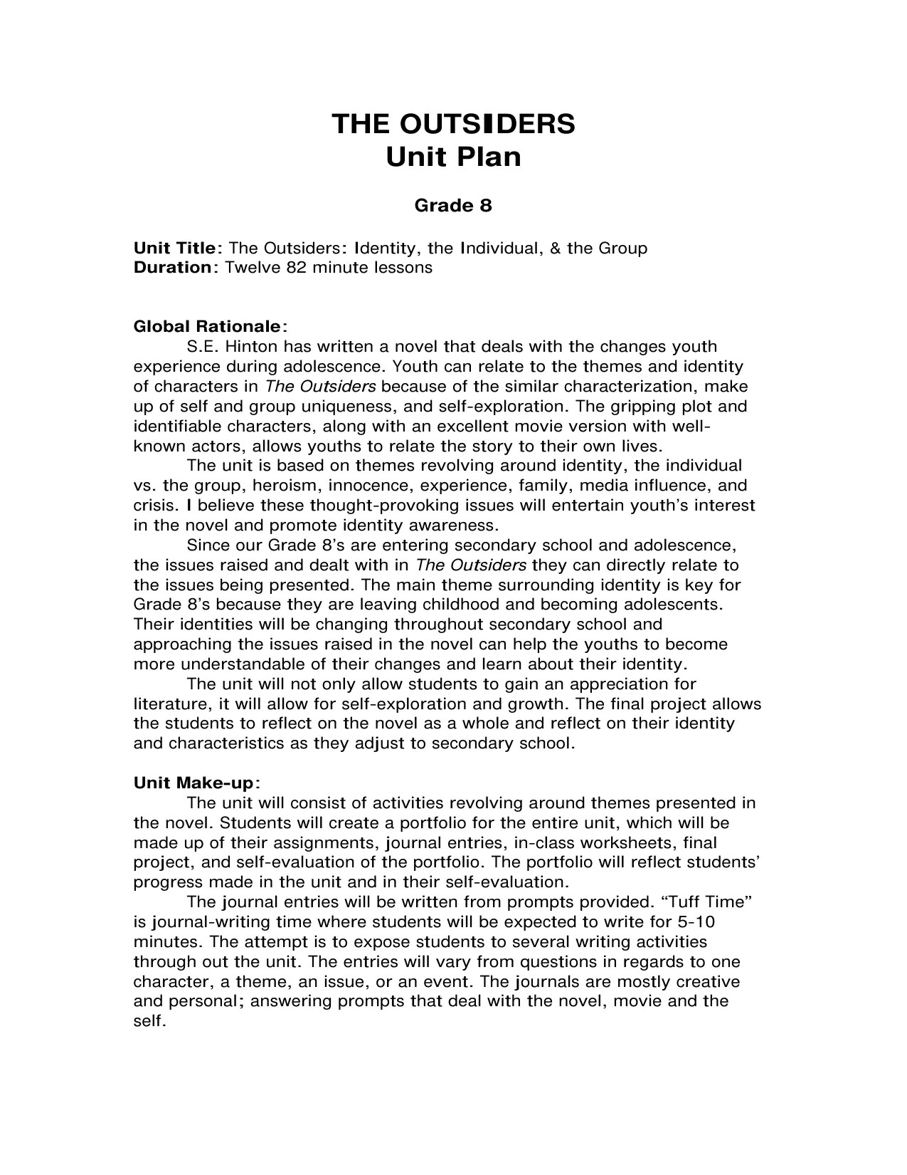 THE OUTSIDERS Unit Plan | PDF | Chesser Resources