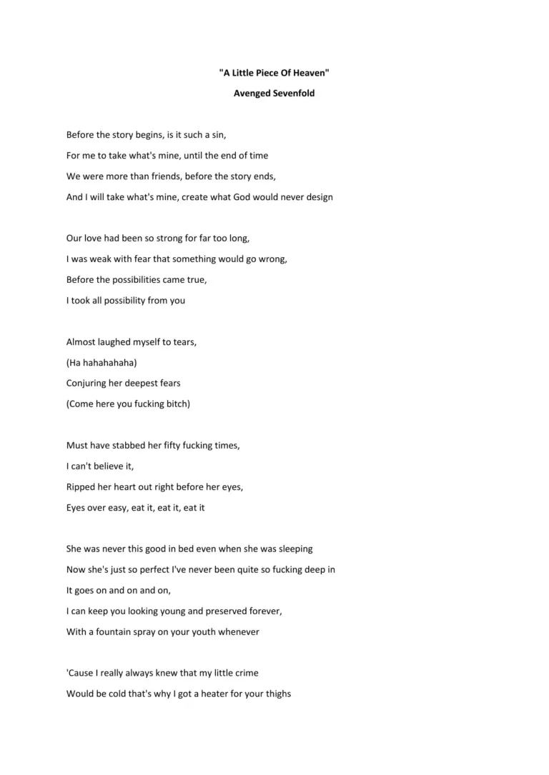 A Little Piece Of Heaven Lyrics