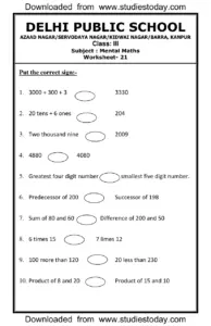CBSE Class 3 Mathematics Practice Worksheets 22 Mental Maths thumbnail
