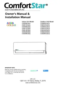 Comfort Star CGS Owners Manual Installation Manual thumbnail