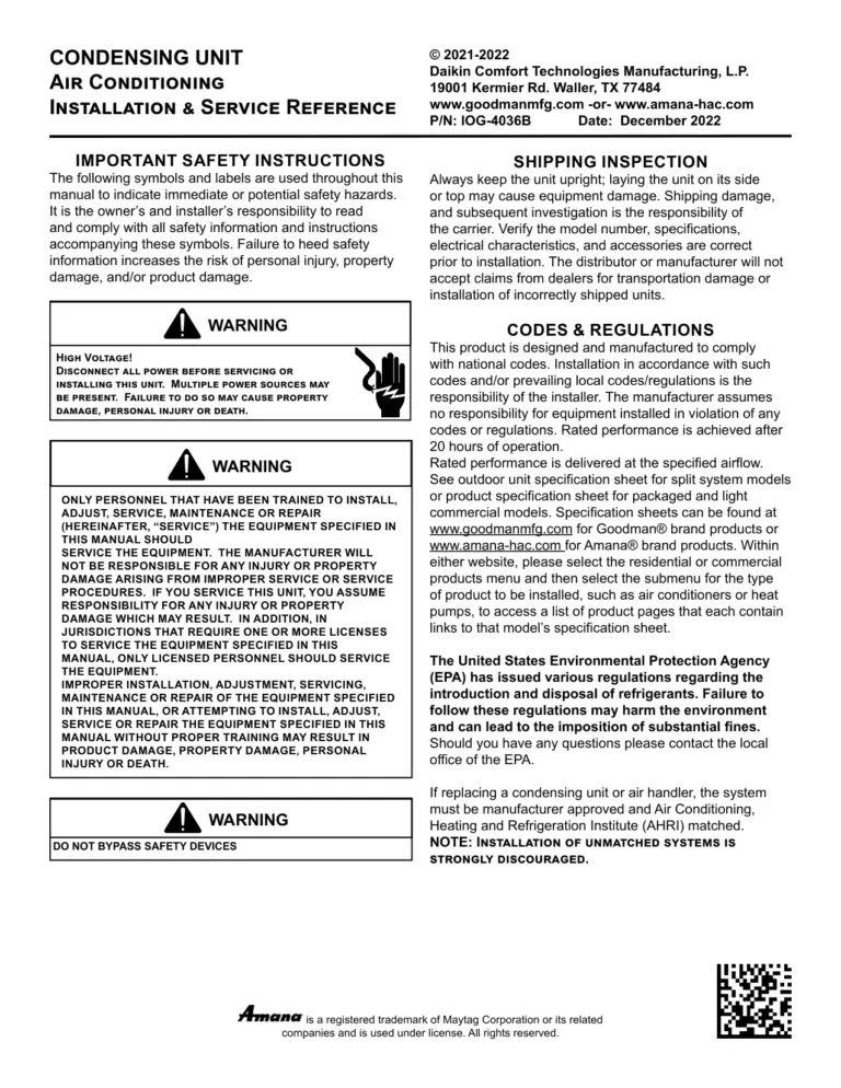 Installation Guide Goodman GSXHN