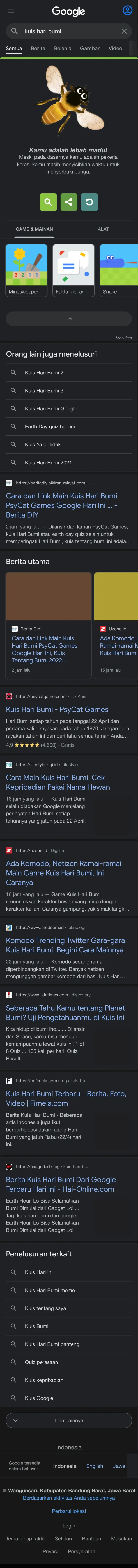 Kuis Hari Bumi Penelusuran Google