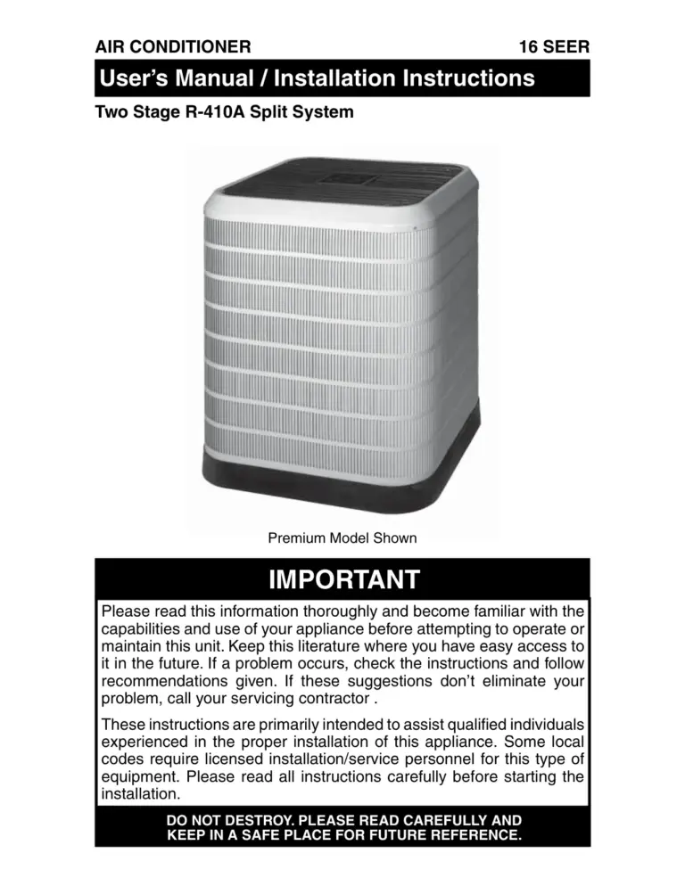 Air Conditioner User’s Manual / Installation Instructions