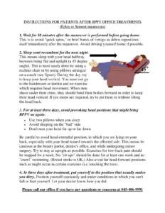 INSTRUCTIONS FOR PATIENTS AFTER BPPV OFFICE TREATMENTS (Epley or Semont maneuvers) thumbnail