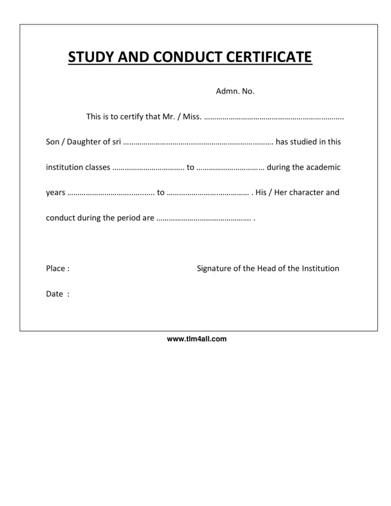 Study And Conduct Certificate