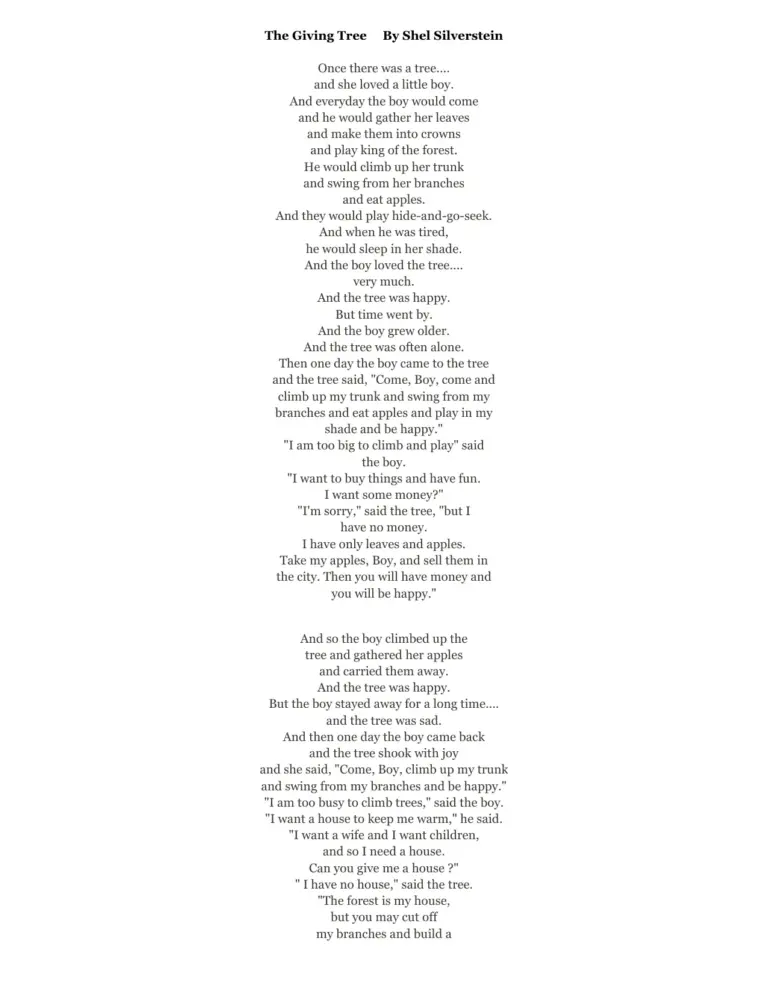The Giving Tree Poem