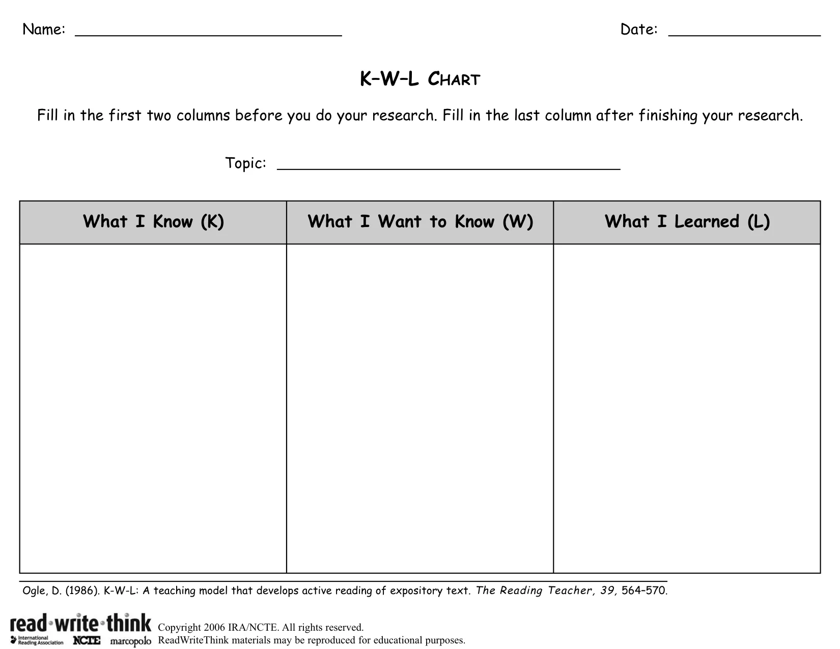 Kwl Chart | PDF | Chesser Resources