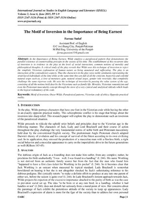 Thumbnail for The Motif of Inversion in the Importance of Being Earnest