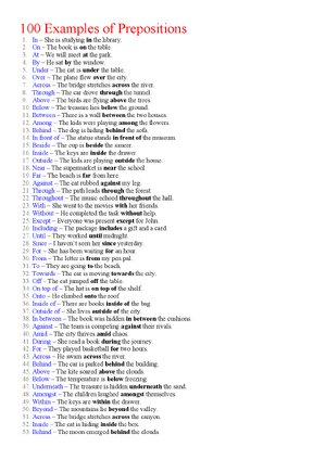 Thumbnail for 100 Examples Of Prepositions