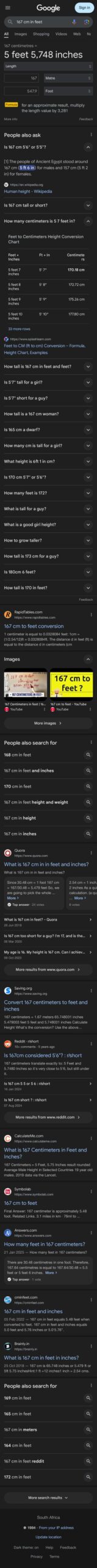 Thumbnail for 167 CM In Feet Google Search