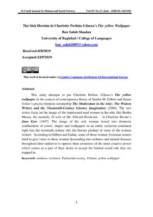 Thumbnail for The Sick Heroine in Charlotte Perkins Gilman’s The yellow Wallpaper Ban Salah Shaalan