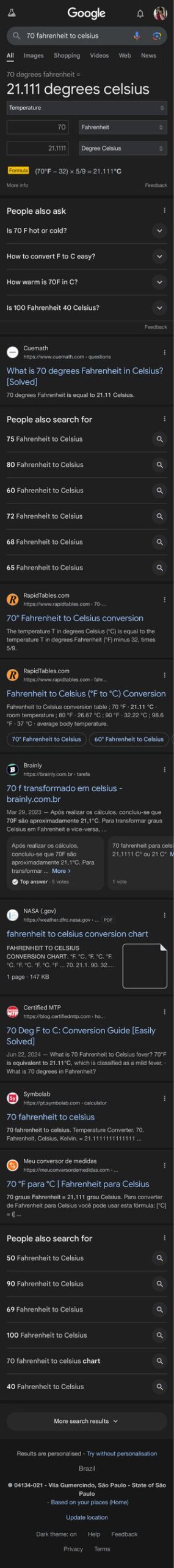 Thumbnail for 70 Fahrenheit To Celsius Google Search