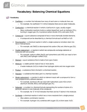 Thumbnail for Balancing Chemical Equations Gizmo Answer Key Vac