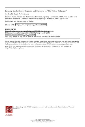 Thumbnail for Escaping the Sentence: Diagnosis and Discourse in "The Yellow Wallpaper"