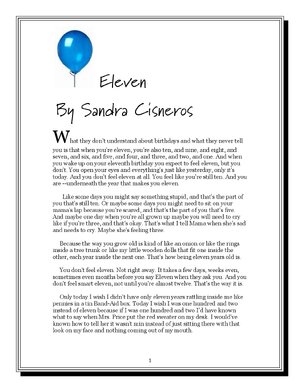 Thumbnail for Eleven Sandra Cisneros ​