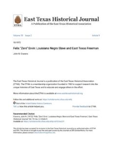 Felix "Zero" Ervin: Louisiana Negro Slave and East Texas Freeman thumbnail