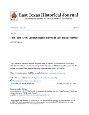 Thumbnail for Felix "Zero" Ervin: Louisiana Negro Slave and East Texas Freeman
