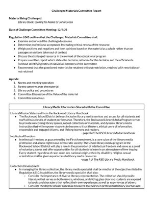 Thumbnail for Final Challenge Committee Reportfor Looking for Alaskaby John Green